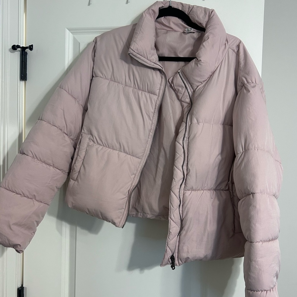 Double Zero Cropped Pink Puffer Jacket- Large